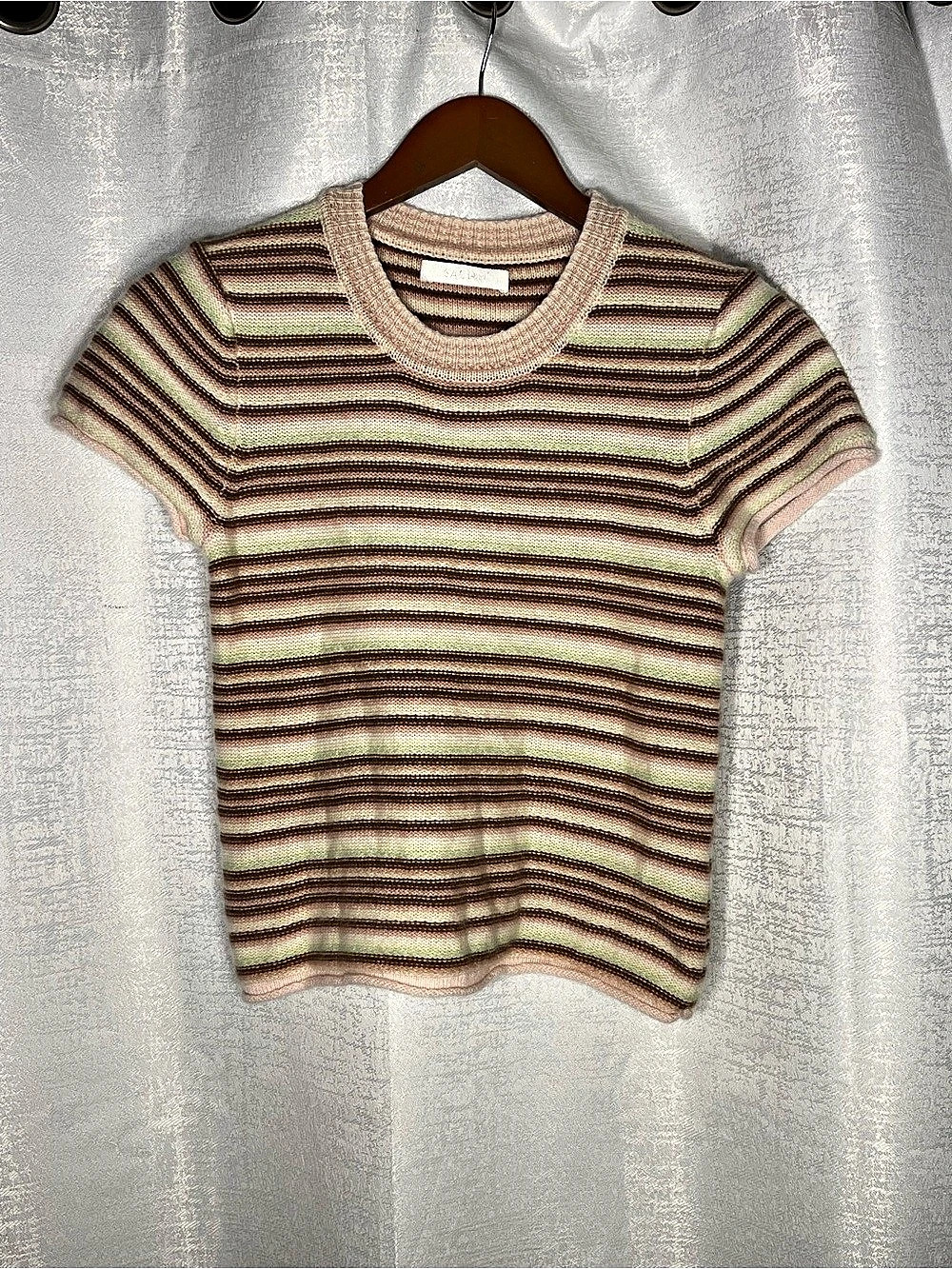 Cashmere Sablyn Striped Short Sleeve Top in Brown & Pink Size Small